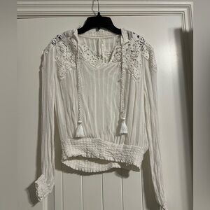 Anthropologie Moira Peasant Smocked V-Neck Lace Blouse Small/8